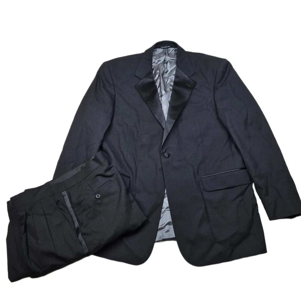 Stafford Tuxedo Suit Mens 42R 2 Piece Pants 36x28 Black‎ Wool Classic Fit
